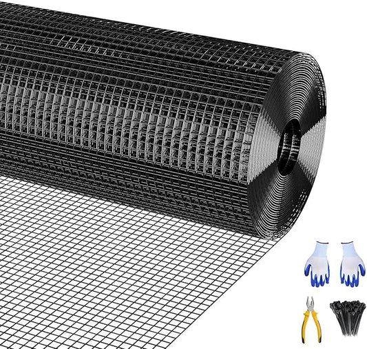 Hardware Cloth, 48'' x 120' 1/2Inch Galvanized Wire Mesh Roll, 19 Gauge Chicken Wire Fencing Roll, Garden Fence, Welded Fence with Cutting Plier & Gloves
