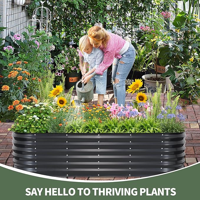 1MORE Galvanized Raised Garden Bed- Planter Garden Boxes Outdoor, Raised Beds for Gardening, 6x2x1.4ft Metal Garden Bed Kit for Vegetables Flower, Planter Raised Bed with Protective Tape.Grey-2pcs