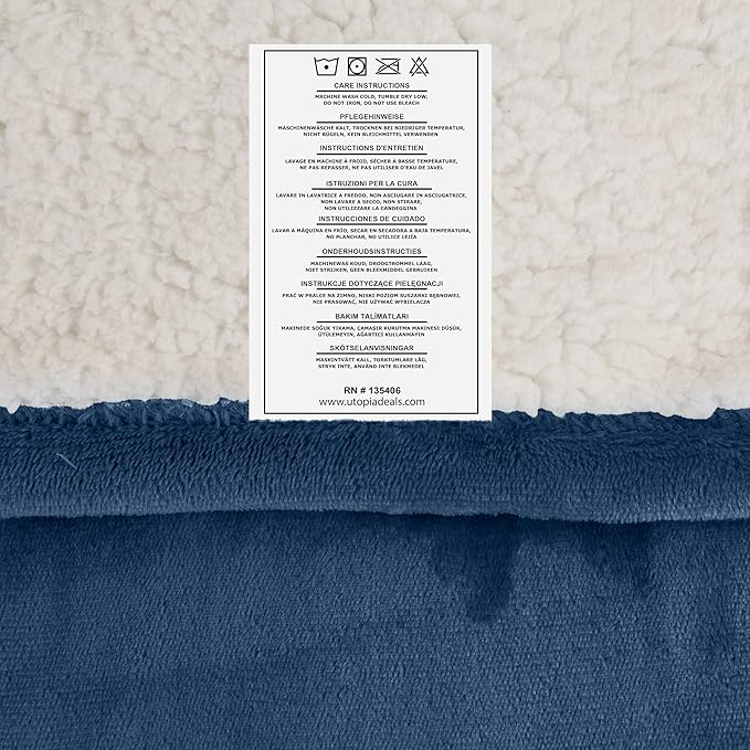Utopia Bedding Sherpa Blanket King Size (Navy, 90x102 Inches) - Soft Lightweight Plush Fleece Reversible Blanket for Bed, Sofa, Couch, Camping and Travel