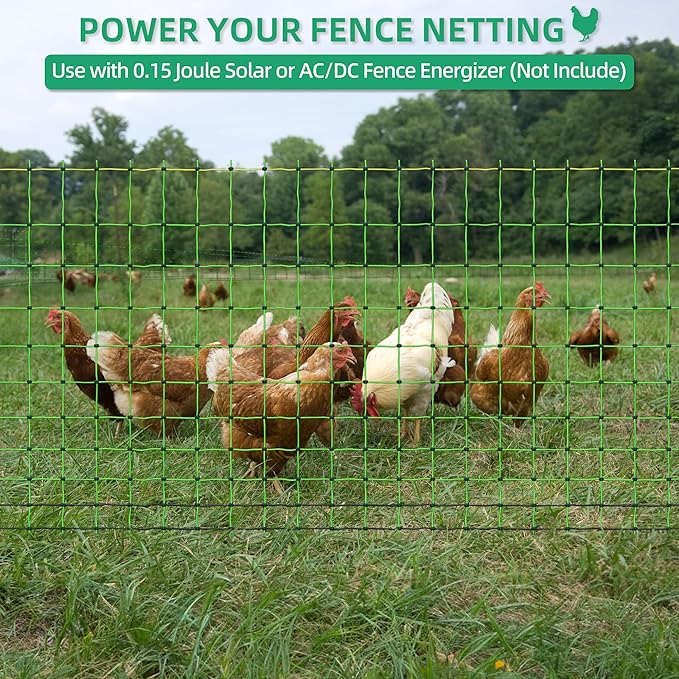 Poultry Netting Electric Fence, 41.5" H x 164' L, Portable Livestock Nets Mesh for Chickens, Ducks, Geese, Turkey, Electric Fencing for Backyards, Homesteaders, Farms, Ranches, Gardens