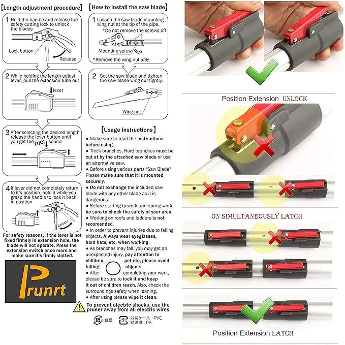 5.4-14.8 FT Tree Pruner Extendable 4 Sections, Telescopic Cut and Hold Trimmers Pole Saws Trimming Long Reach Pruning Shears Branch Cutter Clipper Bypass Lopper Fruit Picker