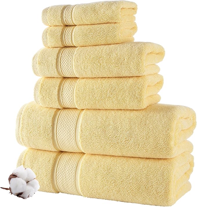 NOVA Luxury Linen - Hotel Quality Turkish Towel Set for Bathroom (6 Pcs Towel Set, Sunlight Yellow)