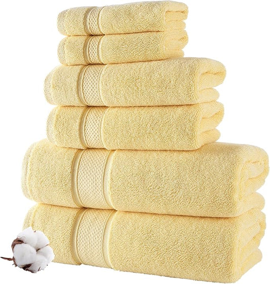 NOVA Luxury Linen - Hotel Quality Turkish Towel Set for Bathroom (6 Pcs Towel Set, Sunlight Yellow)