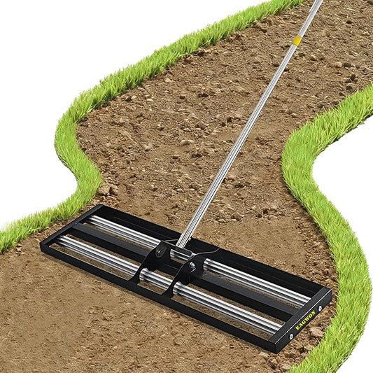 30"x10"Lawn Leveling Rake with Aluminum Rollers, Stainless Steel Yard Lawn Leveler Tool with Adjustable Long Handle, Yard Leveling Rake Suit, Levelawn Tool for Soil, Grass, Golf Course, Garden, Farm