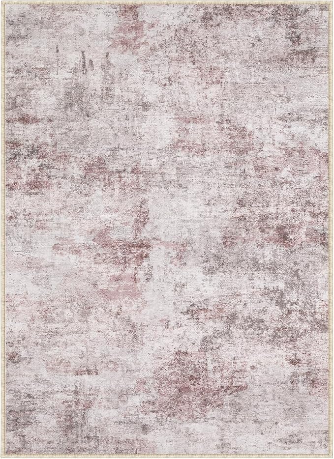 4x6 Area Rug Living Room Rugs - Washable Neutral Modern Abstract Soft Thin Large Rug Indoor Floor No Slip Rug Carpet for Bedroom Under Dining Table Home Office Decor - Pink Grey