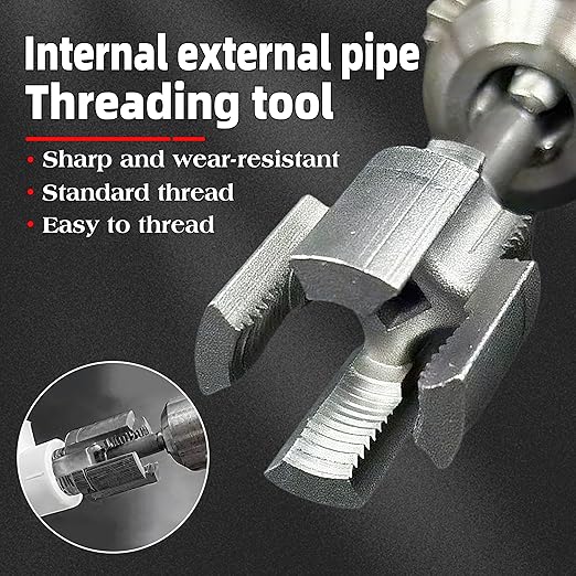 PVC Pipe Threader Kit, Integrated Internal & External Dual-Function Dies, 1/2" & 3/4" Pipe Threading Tool, Electric Drill Compatible Rethreading Head for Easy Home Repair（1PCS 3/4"(DN20)