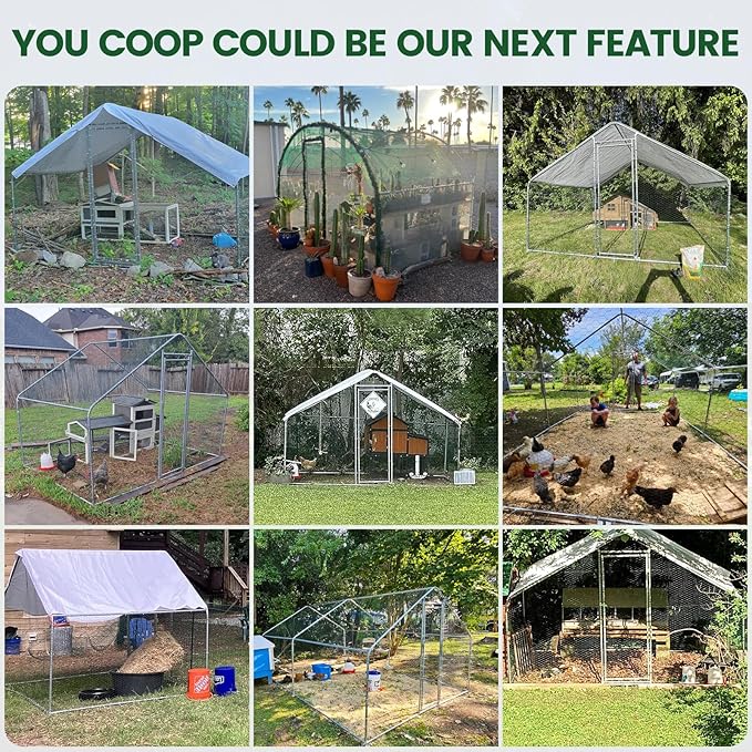 Large Chicken Coop with Chicken Run & Hardware Cloth, Solar Light, Waterproof & UV-Resistant Cover, Outdoor Poultry Cage for Farm Use,2 Room