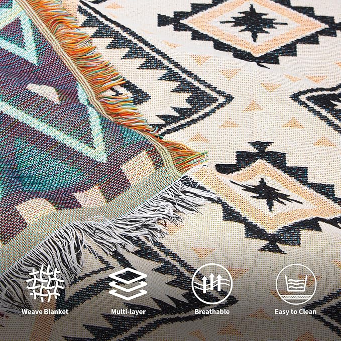 MACEVIA Western Aztec Blanket, Rustic Southwest Navajo Throw Blanket for Bedroom Decor, Tribal Tapestry in Aztec Design (50"70")