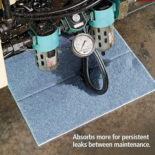PIG Absorbent Mat Pads | 100 Oil Spill Mats | 15" x 19" Perforated Pads | Each Pad Absorbs 30 oz | Total Absorbency is 24 Gallons | Heavyweight | PMB30123