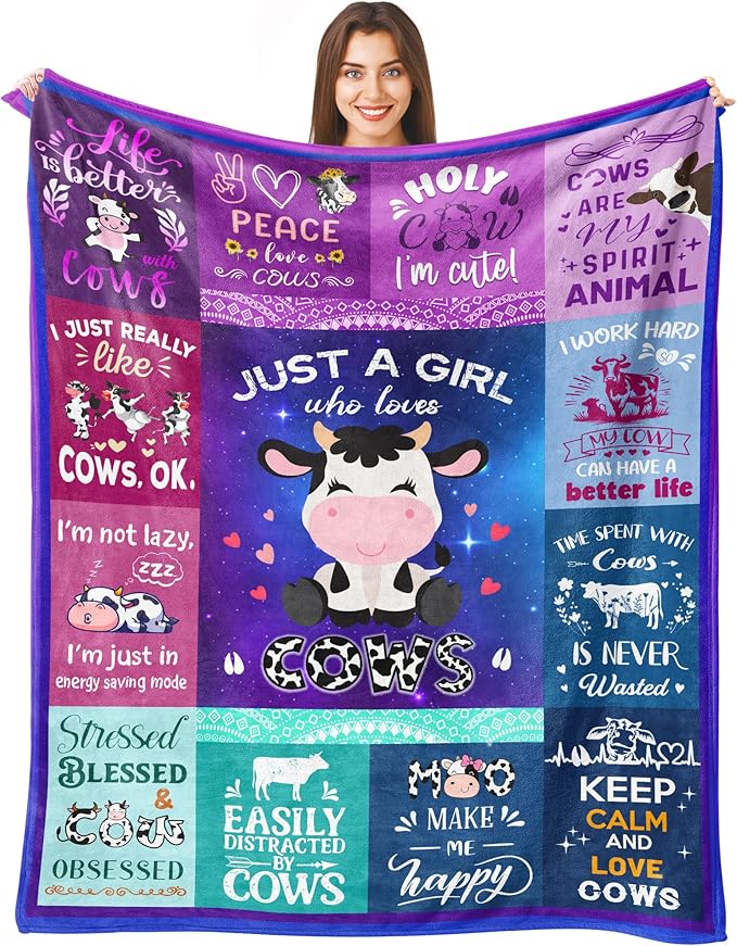 Cow Blanket Gifts for Women Girls Kids, Animal Cow Throw Blanket, Cows Lovers Birthday Gifts Stuff Decoration Blanket 50" x 40"