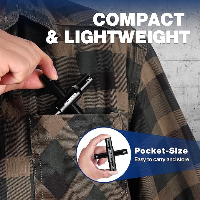 WORKPRO 2PC 4 Way Sillcock Key Set, 40Cr Universal Utility Water Key, 1/4", 9/32", 5/16", 11/32", Multifunctional Heavy-Duty Water Valve Key Tool for Faucet, Spigot, Electric Meter & Cabinet, Black