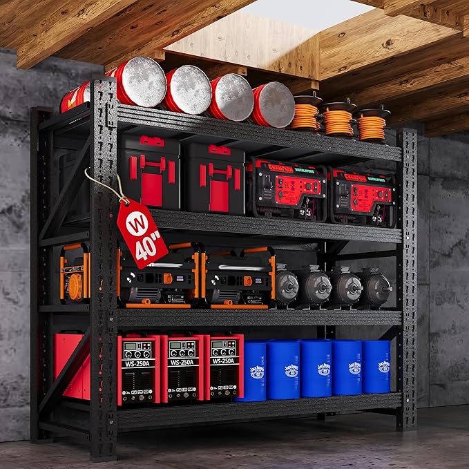 40”W Metal Storage Shelves, 20” Deep Heavy Duty Garage Shelving Units, 4 Tier Storage rack shelf, Steel Tall Industrial Shelving , Adjustable Standing Shelf for Warehouse / Shop 40"W x 20"D x 60"H