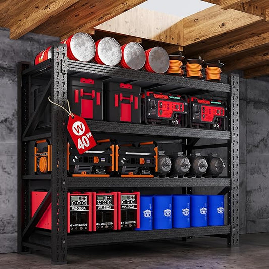 40”W Metal Storage Shelves, 20” Deep Heavy Duty Garage Shelving Units, 4 Tier Storage rack shelf, Steel Tall Industrial Shelving , Adjustable Standing Shelf for Warehouse / Shop 40"W x 20"D x 60"H
