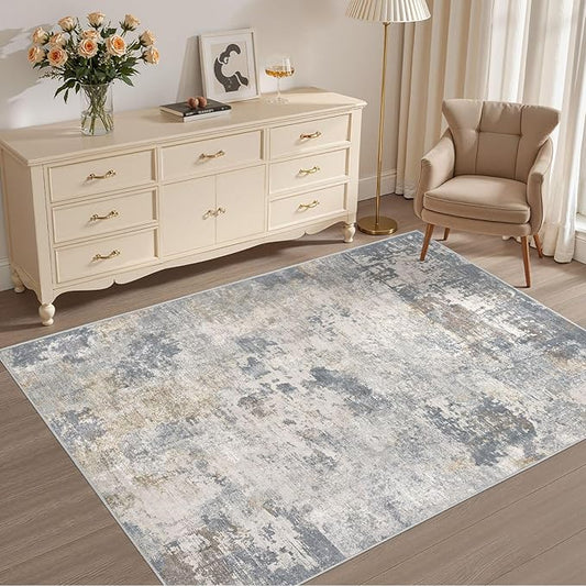 4x6 Area Rug Living Room Rugs - Washable Neutral Modern Abstract Soft Thin Rug Indoor Floor No Slip Rug Carpet for Bedroom Under Dining Table Home Office Decor - Blue Grey