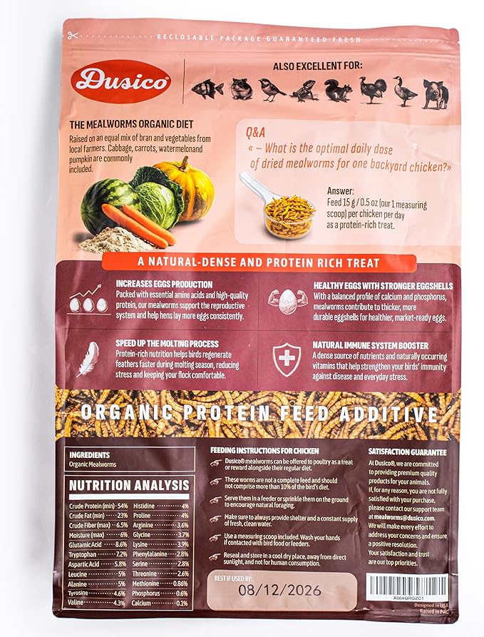 Dusico® Dried Mealworms 5LB Bag of Premium High Protein Non-GMO Chicken Treat & Wild Bird Food - Mealy Worms Additive for Bluebirds Feeder, Poultry, Ducks, Quail, Reptiles & Fish