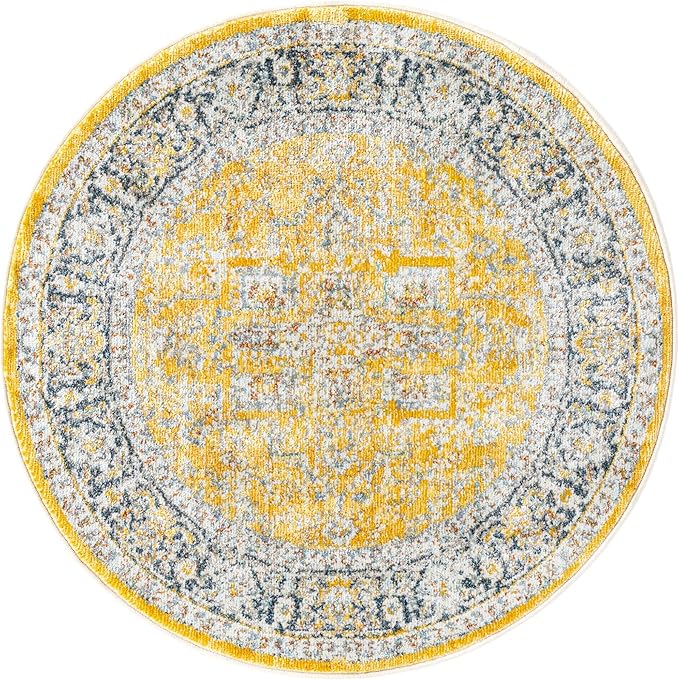 Unique Loom Baracoa Collection Area Rug - Prado (3' 3" Round, Yellow/ Ivory)