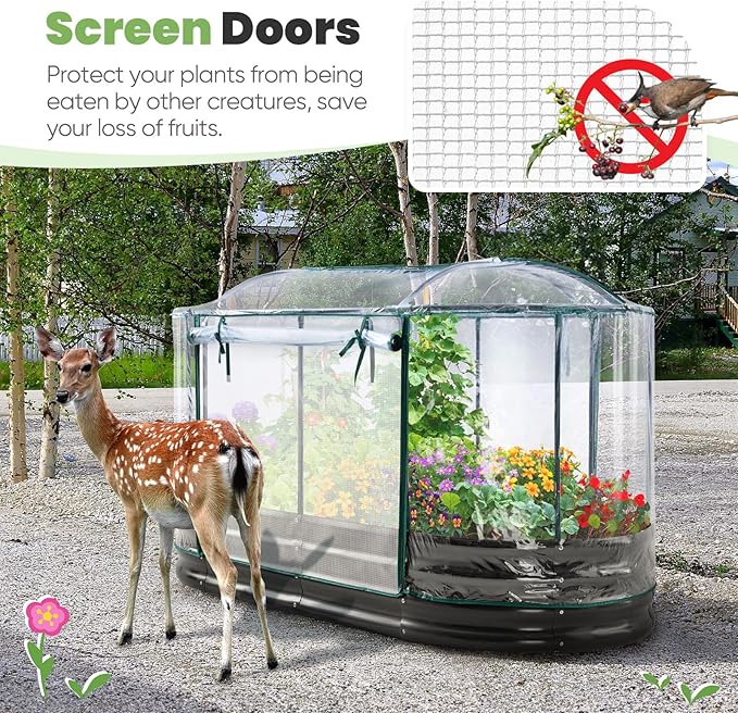 KING BIRD Raised Garden Bed with Cover Galvanized Oval Planter Garden Box Outdoor for Gardening, Vegetables, Flowers 6X3X1 FT, Clear