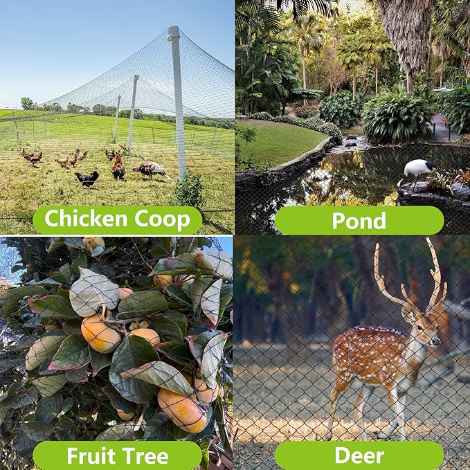 POYEE 25x100ft Bird Netting for Chicken Coop, 1 inch Mesh, Heavy Duty, Hawk Proof, Garden Protection, Fruit Tree Netting Against Squirrels, Deer