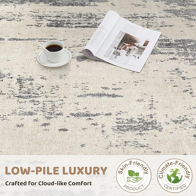 5x7 Area Rug Living Room Rugs - Washable Neutral Modern Abstract Soft Thin Rug Indoor Floor No Slip Rug Carpet for Bedroom Under Dining Table Home Office Decor - Grey/Light Brown