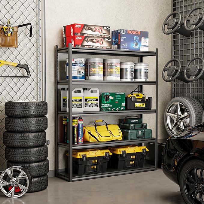 Metal Garage Storage Shelves, 5-Tier Adjustable Garage Shelving, 3000LBS Load Capacity Shelving Units and Storage, Heavy Duty Storage Shelves for Warehouse, Basement, Kitchen