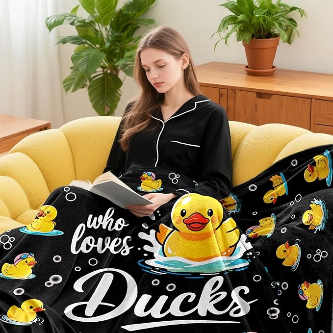 Duck Blanket Gifts Soft Flannel Duck Throw Blanket Stuff Decor for Girls Women Kids Adults Black 50"x40"