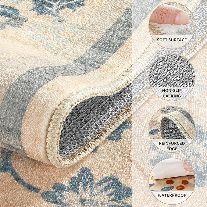 Runner Rug for Hallways Kitchen: 2x6 Washable Area Rug Boho Floral Soft Long Rug - Non-Slip Low Pile Throw Indoor Carpet for Entryway Kitchen Bedroom Laundry Bathroom - Multi Color