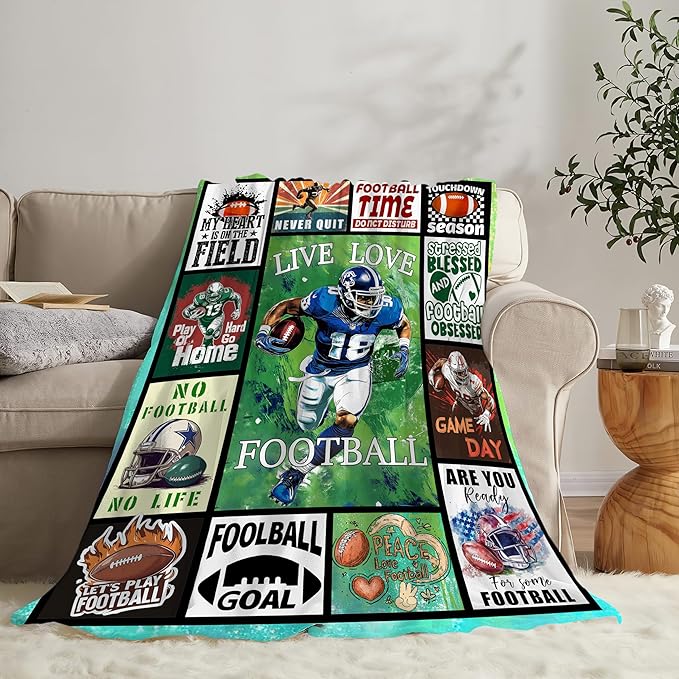 Football Blanket Gifts for Boys Men Soft Warm Plush Rugby Sport Throw Blanket Flannel Fleece Fuzzy Football Blanket for Kids Adult Lover Bed Couch Living Room Decor 60"X50"