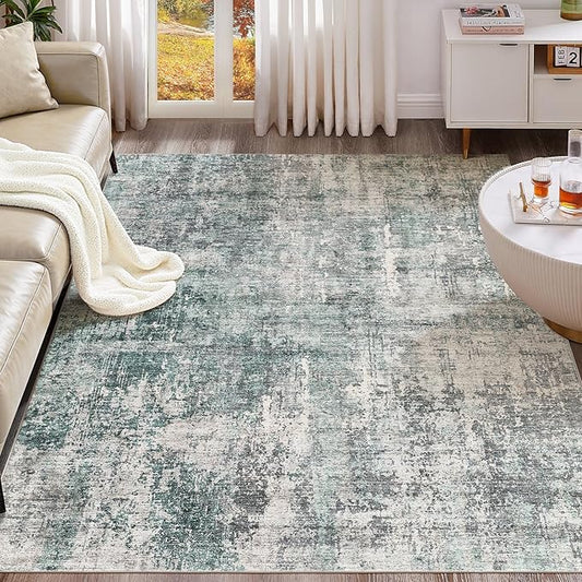 5x7 Area Rug Living Room Rugs - Washable Neutral Modern Abstract Soft Thin Large Rug Indoor Floor No Slip Rug Carpet for Bedroom Under Dining Table Home Office Decor - Green/Grey