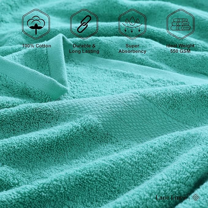 LANE LINEN 100% Cotton Luxury Bathroom Towel Set - 16 Pieces - Ring Spun, Quick Dry, Super Soft & Absorbent - 4 Bath, 8 Washcloths, 4 Hand Towels - Remains Fluffy Even After Multiple Washes - Teal