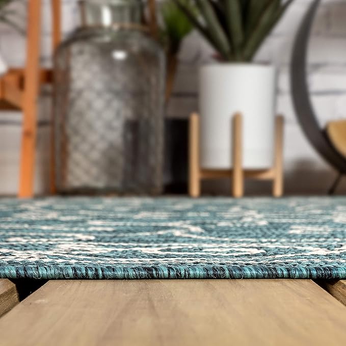 JONATHAN Y Vintage Filigree Indoor Outdoor Round Area Rug 6 Ft Teal/Gray, Charleston Textured Weave for Backyard, Patio, Porch, Easy-Cleaning, High Traffic, Pet-Friendly, Non-Shedding (SMB106F-6R)