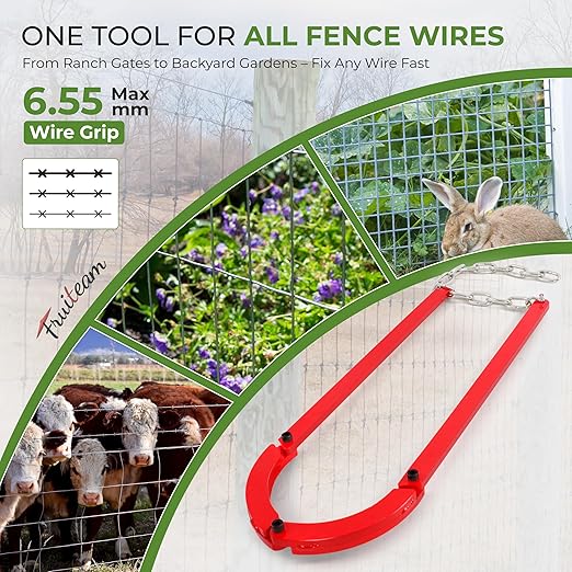 FRUITEAM 7.7Lbs Heavy-Duty Fence Stretcher Fixer, Wire Tightener Stretcher Tool, Wire Up to 6.5mm, for Barbed, Plain, Electric Fence, Quick Fence Repair on Farm, Ranch, Garden
