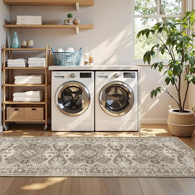 Rugland 2'6x8' Runner - Stain Resistant Entryway Rug, Anti Slip Backing Hallway Runner Rug, Vintage Tribal Area Rugs (TPR07-Ivory, 2'6x8')