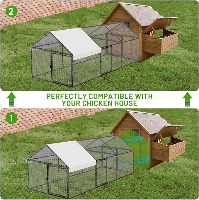 Metal Chicken Coop with Waterproof Cover, 118"x40"x40" Portable Poultry Cage, Outdoor Backyard Farm Walk-in Hen House for Chickens, Ducks, Rabbits and Small Pets