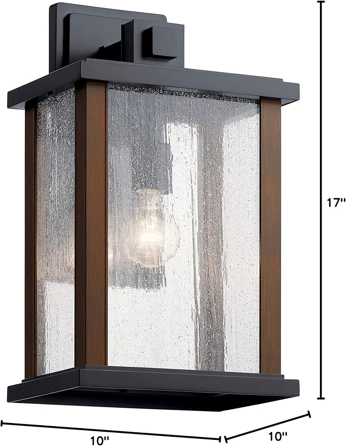 Kichler Marimount 17" Outdoor Wall Light in Black, 1-Light Exterior Wall Sconce with Clear Seeded Glass, (17" H x 10" W), 59018BK (Pack of 2)