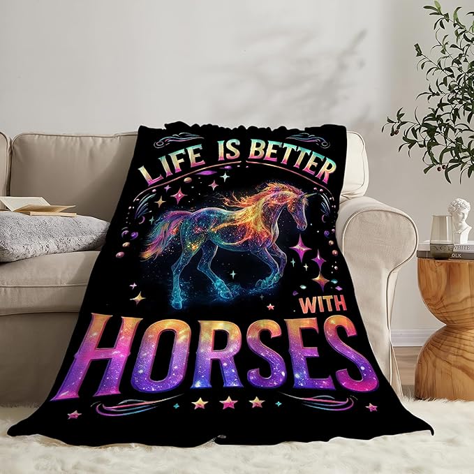 Horse Blanket Gifts for Girls Boys Soft Warm Plush Throw Colorful Horse Blanket Flannel Fleece Fuzzy Horses Blanket for Kids Lovers Bed Couch Living Room Decor 80"X60"
