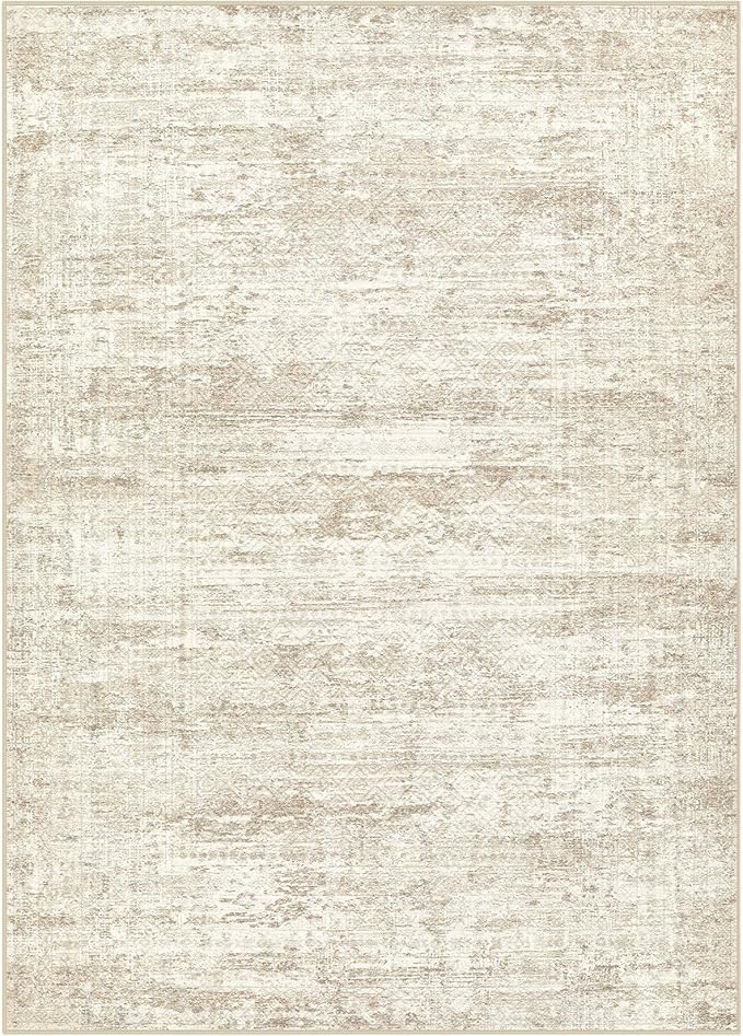 10x13 Area Rug Living Room Rugs - Washable Neutral Modern Abstract Soft Thin Rug Indoor Floor No Slip Rug Carpet for Bedroom Under Dining Table Home Office Decor - Beige