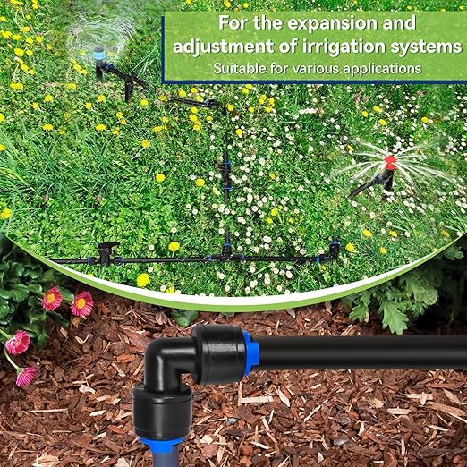 10 Pack 1/4" Universal 90 Degree Elbow Fitting, Quick Connect Universal Drip Irrigation Tubing Coupling Valve, Connector Locking Fitting for Sprinkler or Drip Irrigation System.