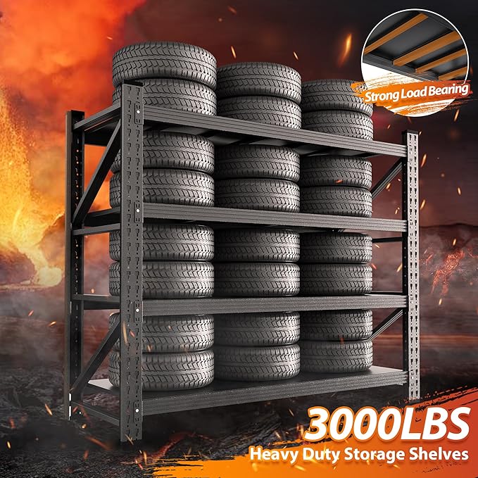 3000LBS Storage Shelves, 48" W Heavy Duty Garage Shelving Unit, Adjustable Industrial Shelving, 4 Tier Metal Shelving for Garage, Supermarket, Warehouse, 48" W x 24" D x 70" H