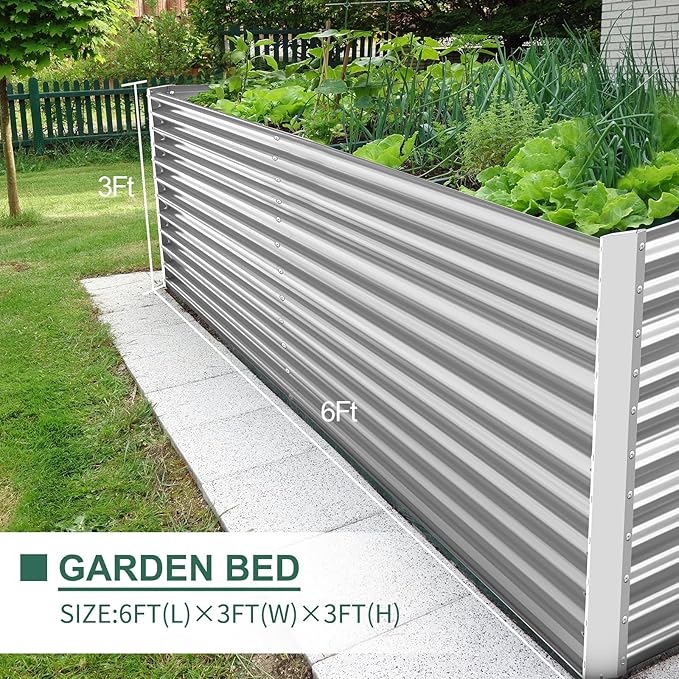 Land Guard 8x4x3ft Rectangular Galvanized Raised Garden Beds, Large-Capacity Metal Planter Box Outdoor, Durable Deep Raised Garden Bed 3ft Tall, Raised Beds for Gardening Vegetables, Classic Silver