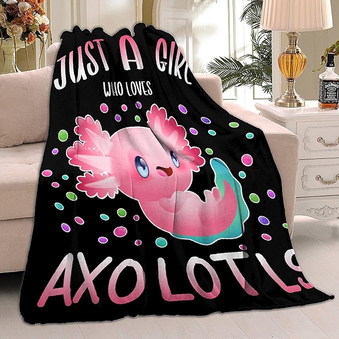 Just Girl Loves Axolotls Blanket Soft Blankets and Throws Flannel Cozy Lightweight Quilt Gift Perfect for Bed Sofa Couch-80 x60 Large for Adult