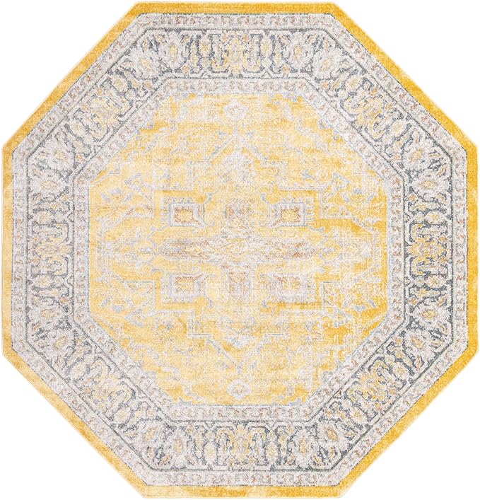 Unique Loom Baracoa Collection Area Rug - Prado (8' 2" Octagon, Yellow/ Ivory)