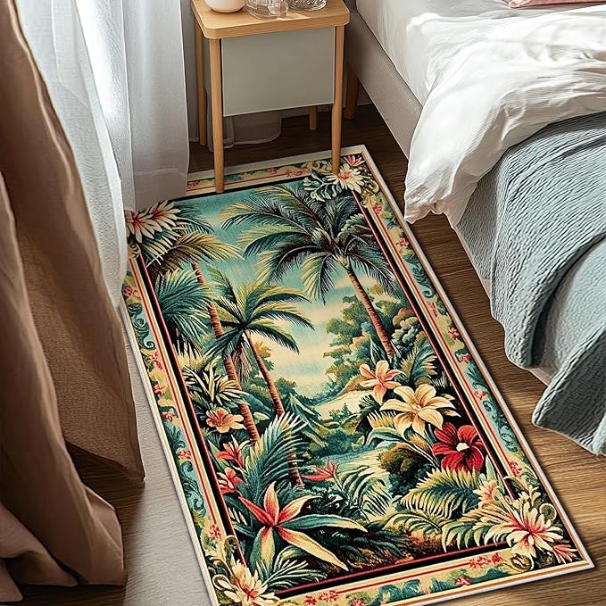 3x5 Tropical Rainforest Area Rugs Boho Forest Rug for Bathroom Kitchen Entryway Indoor Soft Non-Slip Thin Hippie Carpet Small Green Doormat for Office Dining Room Under Table Washable Machine