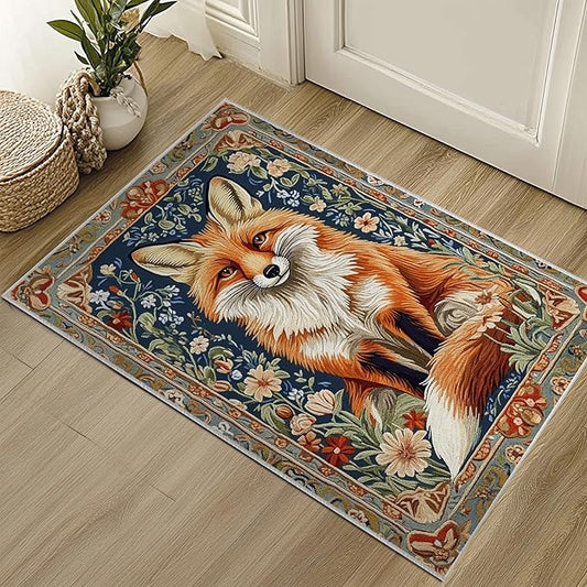2x3 Fox Area Rugs Boho Floral Flower Rug for Bathroom Kitchen Entryway Indoor Soft Non-Slip Thin Hippie Carpet Small Doormat for Office Dining Room Under Table Washable Machine