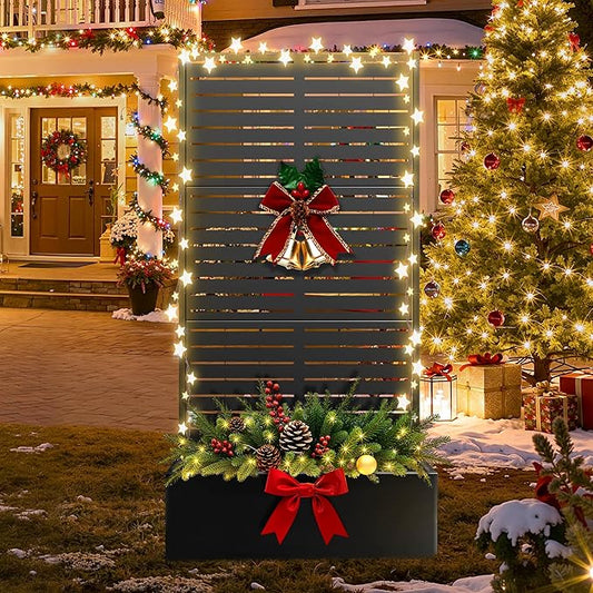 FENCY Metal Raised Garden Bed with Trellis, Metal Planter Box with Trellis, Garden Box for Climbing Plants Vegetable, 35" Lx16 Wx71 H Garden Bed with Drainage Holes(Black-Louvered)