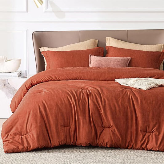 Bedsure California King Comforter Set - Burnt Orange Soft Bedding for All Seasons, Cationic Dyed Bed Set, 3 Pieces, 1 California King Size Comforter (104"x96") and 2 Pillow Shams (20"x36"+2")