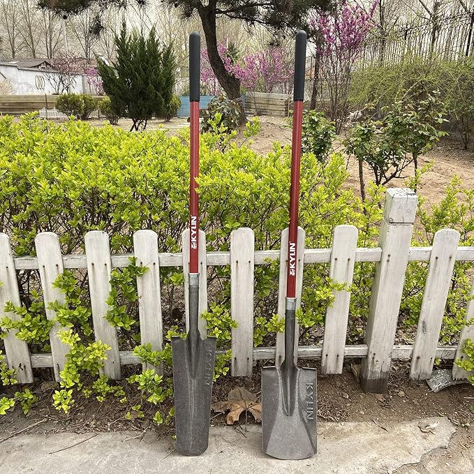 KYLIN Heavy Duty Long Fiberglass Handle Shovel 2-Piece Set, for Digging, Gardening, Cleaning Out Ditches, Digging Narrow Trenches, Laying Drains, Pipes and Cable Channels and Landscaping Industry.