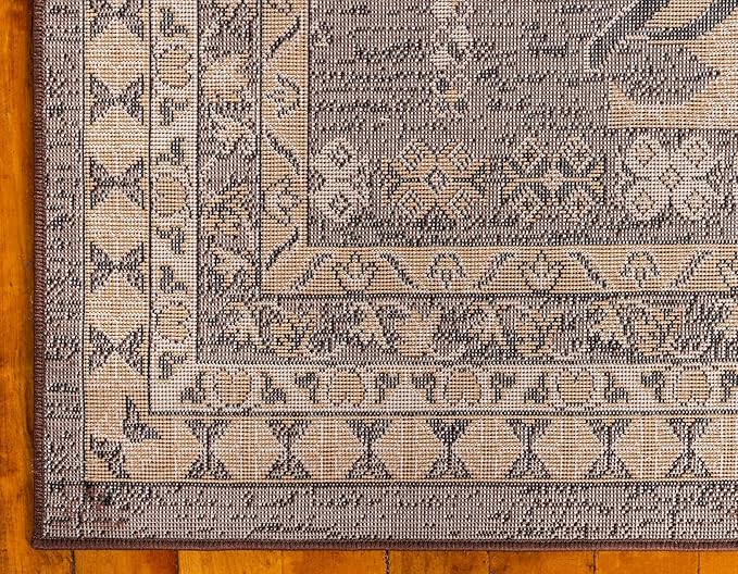Unique Loom Taftan Collection Border Geometric Tribal Inspired Design Area Rug (2' 2 x 8' 2 Runner, Brown/ Tan)