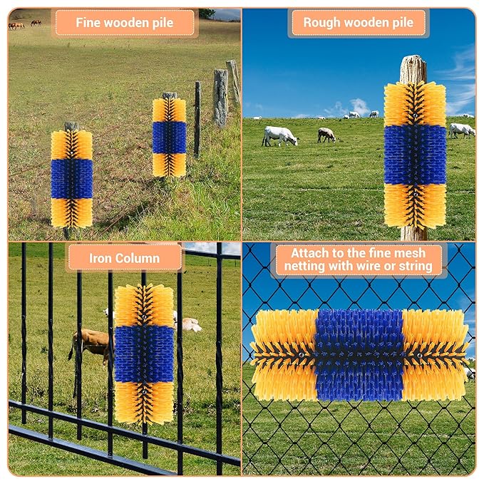 4 Pack Livestock Scratching Brush Horse Massage Grooming Brushes with 8 Screws for Goat,Cattle,Cow,Sheep, Horses,Pigs and Other Animal Back Scratching