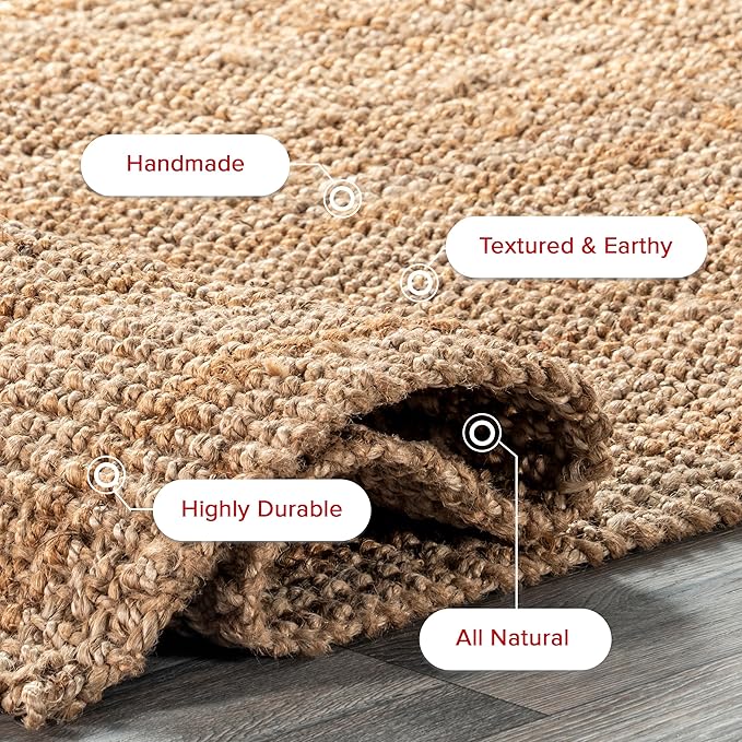 Nuloom Ashli Hand Woven, Natural, 7'6" x 9'6", Farmhouse, Jute, Soft and Textured, High Traffic, Stain Resistant, Easy Clean, Durable Area Rug for Bedroom, Living Room, Dining, Den, Foyer, Entryway