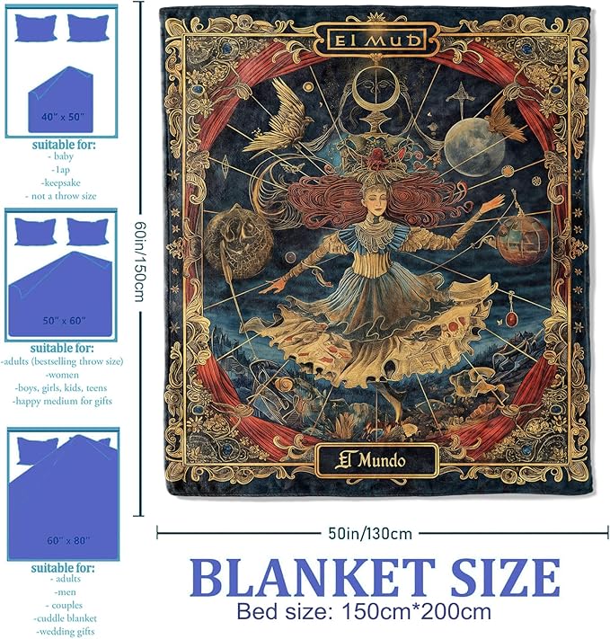 Tarot Throw Blanket 50"x60", Mystical Tarot Blankets for Living Room Bedroom Decor, Soft Flannel Polyester Warm Cozy Gifts for Tarot Lovers